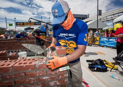 Esteban Cabral setting his lines with SPEC MIX line blocks at the bricklaying world championship