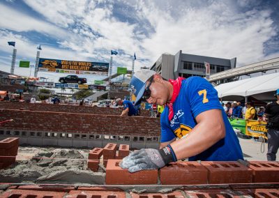 Carlos Hernandez laying brick at the 2021 SPEC MIX BRICKLAYER 500
